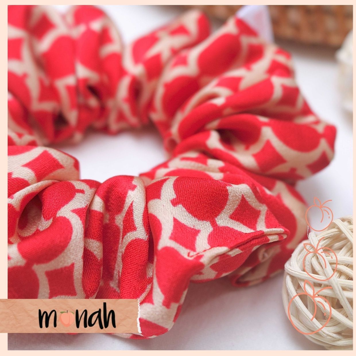 [HCM]Dây buộc tóc cột tóc scrunchie lụa Hàn đỏ họa tiết sang trọng