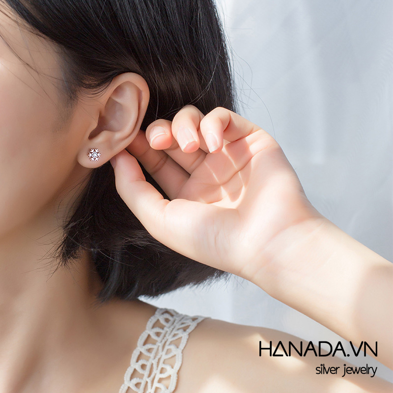 [HCM] Bông Tai Bạc Hanada Hoa Tuyết E10 13