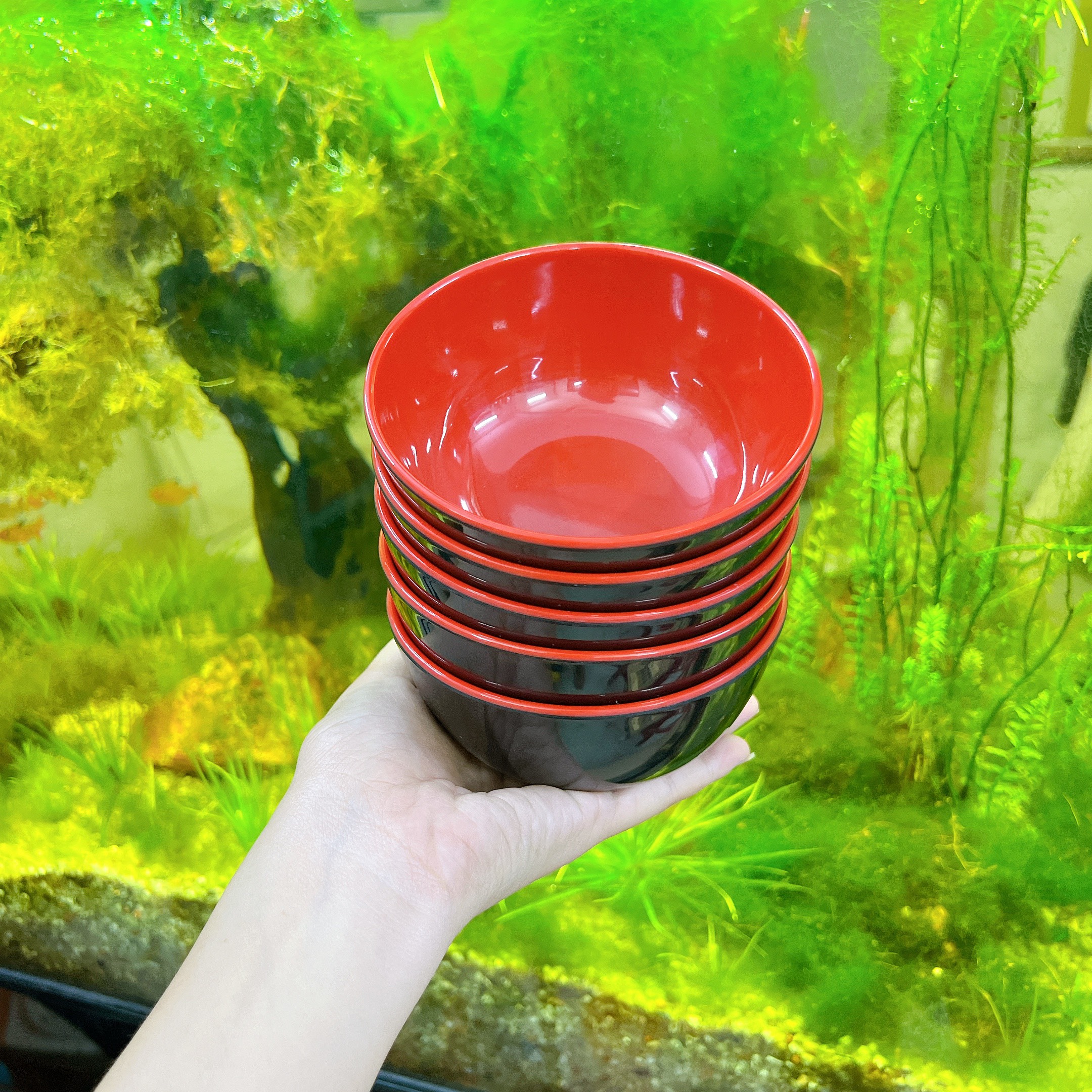 COMBO 10 Chén Nhựa Melamine Hai Lớp Đỏ Đen FATACO CAO CẤP