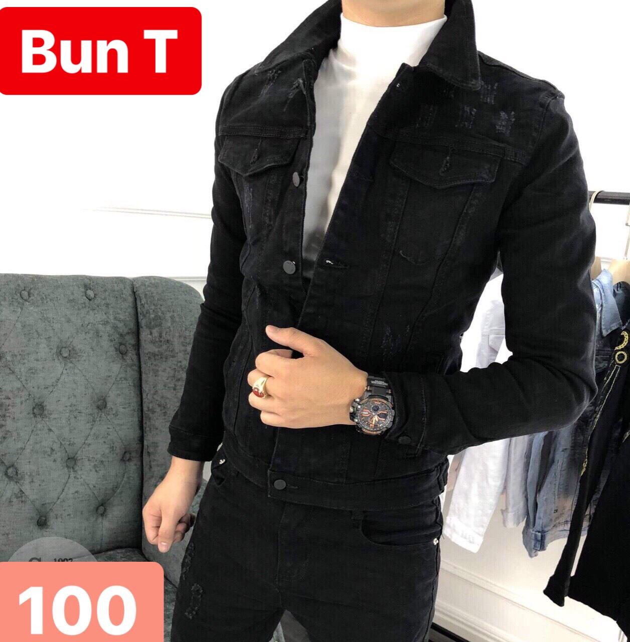 ÁO KHOÁC JEAN NAM CHẤT BÒ ĐEN TRƠN HÀN QUỐC SÀNH ĐIỆU T&T-100 CAO CẤP - TRANG BUN FASHION