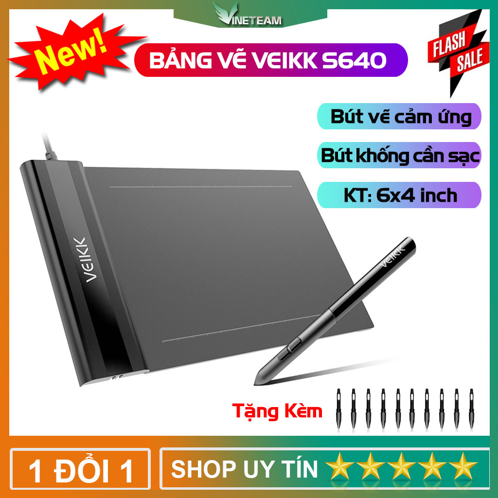 Bảng vẽ cảm ứng 6x4 inch VEIKK S640 V2 OSU Máy Tính Bảng Vẽ Đồ Họa Kỹ Thuật Số Lực nhấn 8192 kèm Bút không cần sạc, Tương thích với Android, Windows và Mac OS