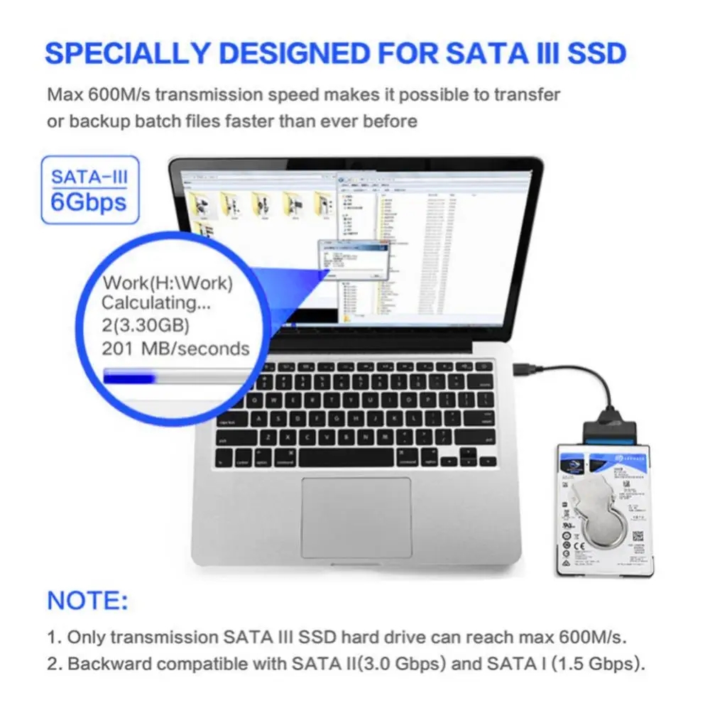 USB Sata cable Sata 3 to USB 3.0 computer cable connector USB 3.0 Sata adapter cable supports 2.5-inch SSD hard drives
