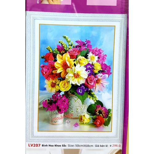 Tranh đính đá mẫu mới Bình Hoa Khoe Sắc KT50x68cm
