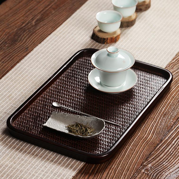 Bamboo Weaving Tray feng cha pan Rectangular Vintage Tea Ceremony Bamboo Saucer Household Kung Fu Tea Set Storage Solid Wood Accessories