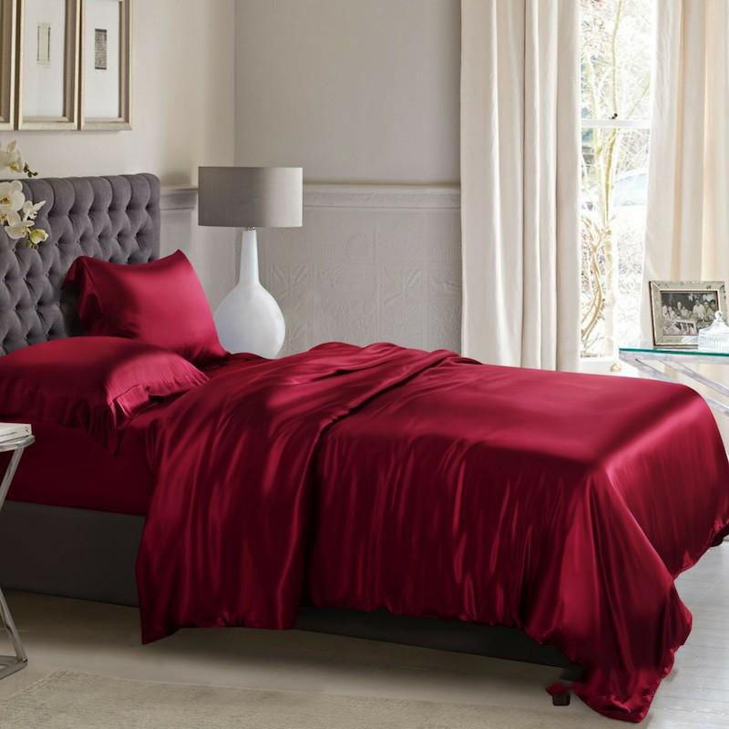 ( Lụa Loại 1) Bộ 5 Món Chăn Ga Gối Phi Lụa Lan Pham Bedding Hàng Loại 1 Mát Mịn - Đỏ Đô