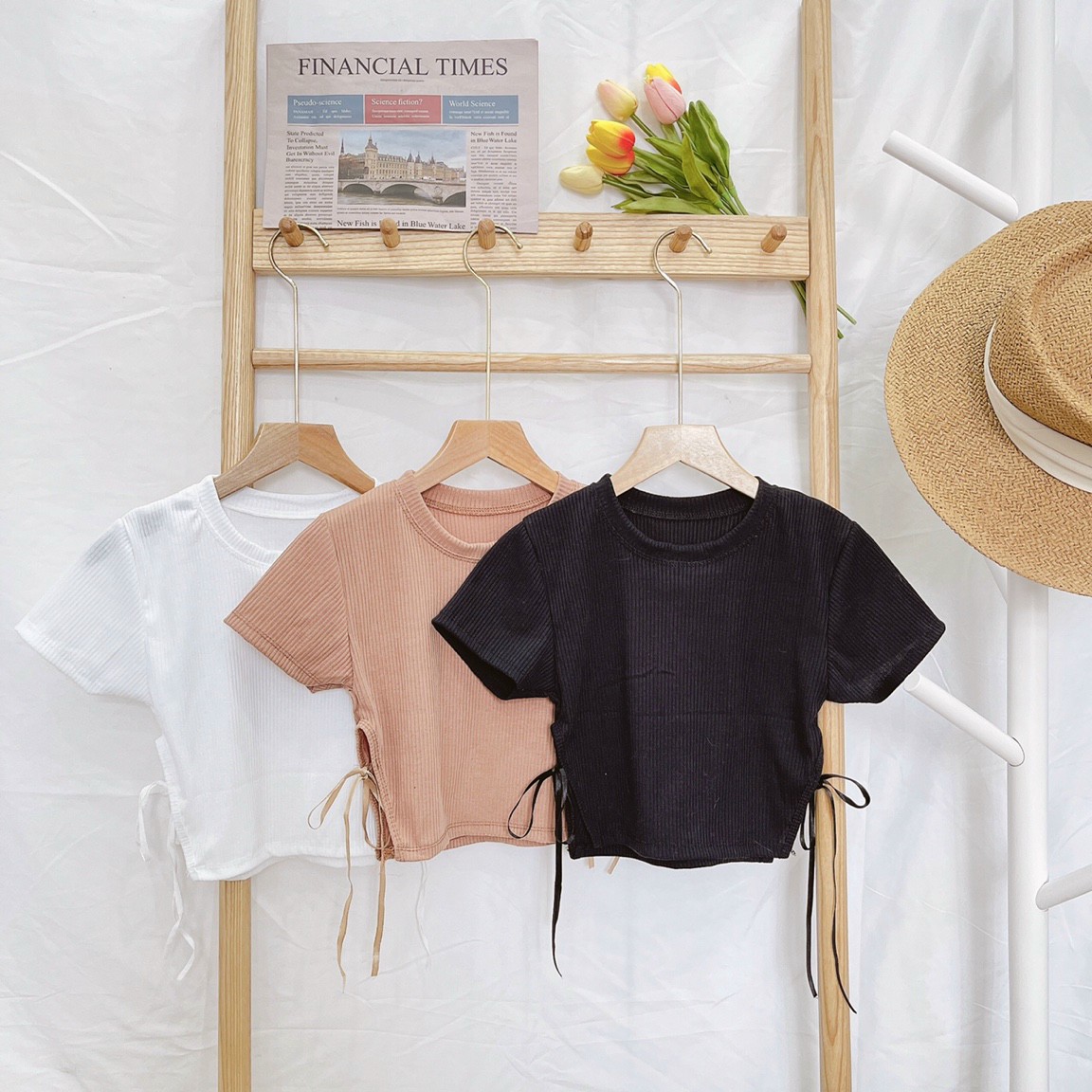 Áo croptop cột dây trơn đơn giản cực xinh