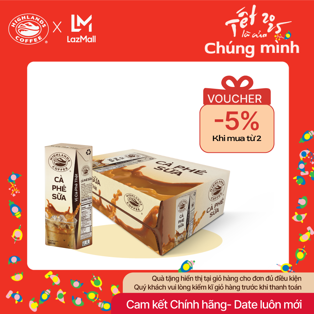 [Mua 2 giảm 5%] Thùng 48 hộp Cà phê Sữa Highlands Coffee Tetra pack (180ml /hộp)