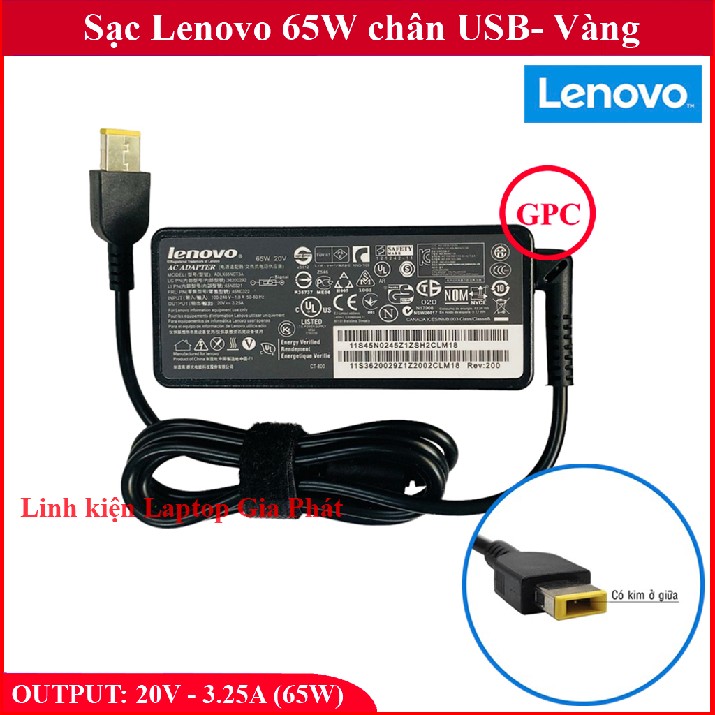 Sạc Laptop LENOVO 3,25 chân USB (chân vuông 20V - 3.25A - 65W)