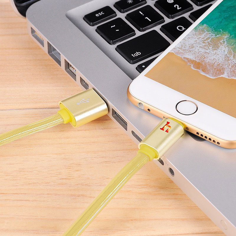 Cáp sạc Lightning Hoco cho iPhone/iPad, iPhone XS max, iPhone 11, iPhone 11 Pro max, cáp sạc nhanh 2.4A ,chống rối, chống đứt  có đèn LED báo sạc dài 120cm