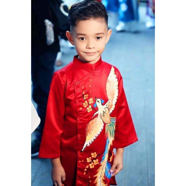 Rập giấy áo dài đỏ bé trai