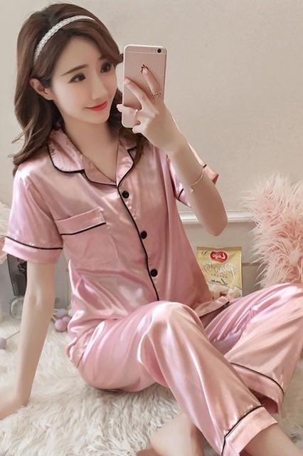 Bộ Pizama Quần Dài Tay Cộc Chất Phi Bóng t