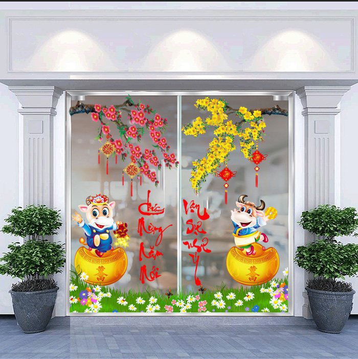 Decal dán kính dán tường trang trí tết xuân PK648