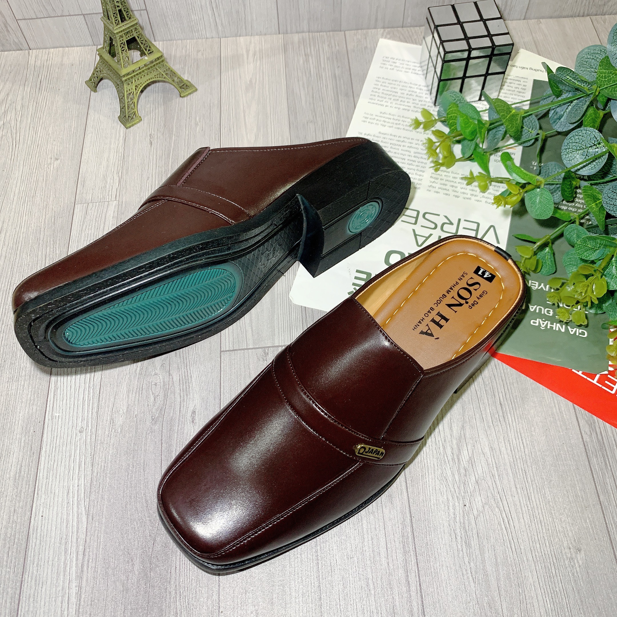 Giầy tây nam sabo hở gót chất da mềm cao cấp SƠN HÀ