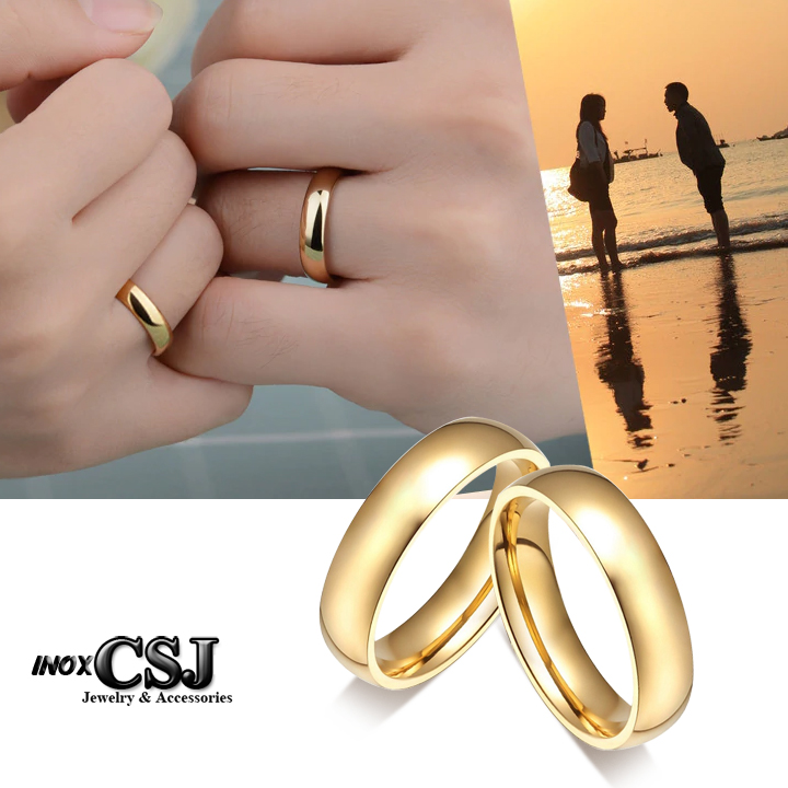 NHẪN CẶP ĐÔI TÌNH NHÂN INOX MẠ VÀNG BẢNG MO TRÒN 4LY ( 5 chỉ ) siêu đẹp, bền màu - tặng hộp đựng xinh xắn - số lượng 02