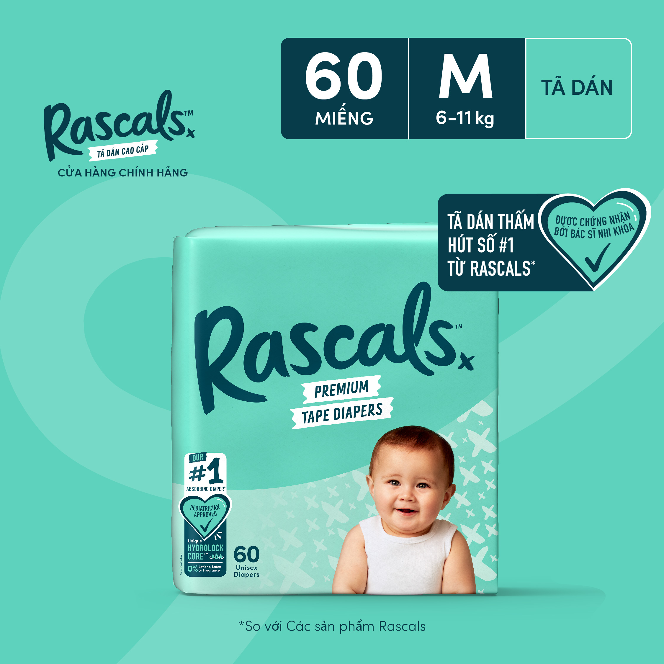 Box of 3 Packs of Rascals Diapers/Diapers Size m (6-11kg) 180 Pieces