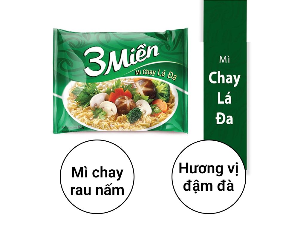 Mì chay lá đa 3 Miền gói 65g
