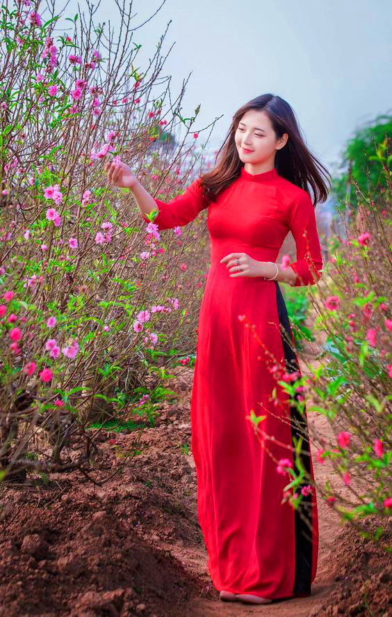 Áo dài bộ trơn màu đỏ truyền thống may sẵn, áo tay nữ, áo dài đẹp, nhận cắt áo dài