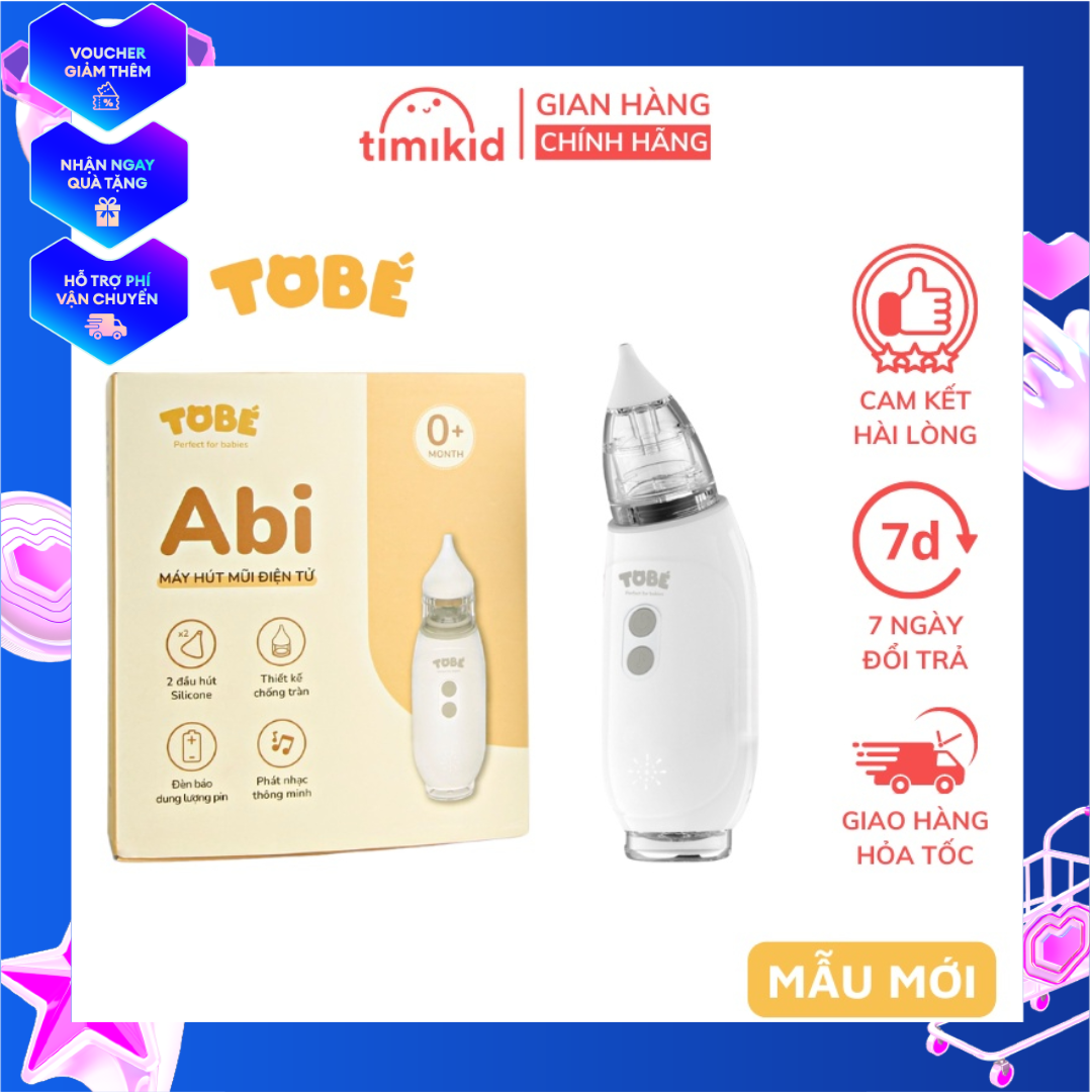 Máy hút mũi TOBE cho bé sơ sinh lực hút mạnh kèm đầu hút mềm, sử dụng pin sạc an toàn - Timikid
