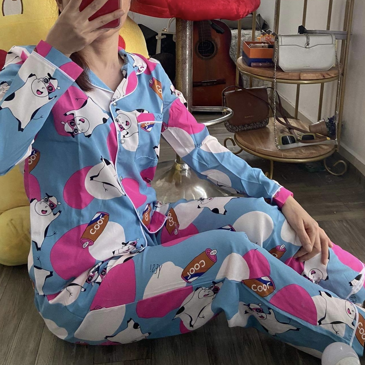 [TDQD có túi quần]Đồ Bộ Pijama Lụa Hàn HOT Siêu Đẹp Dưới 58kg