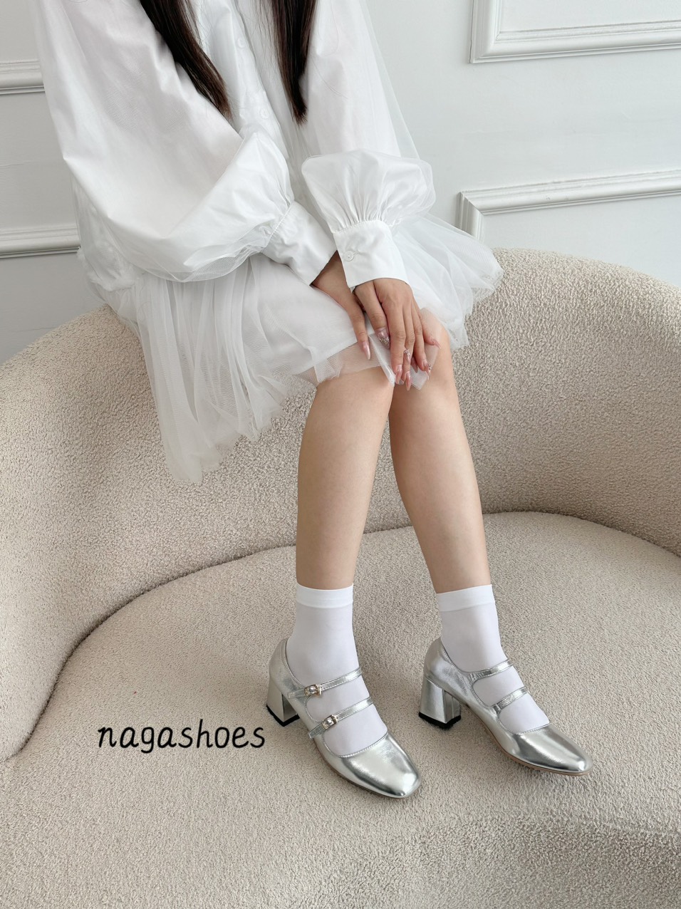 Giày cao gót nagashoes da bóng hai quai ngang khóa nhỏ 5p nac292