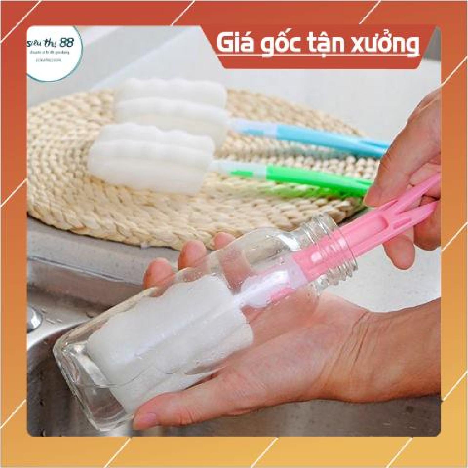 Que Rửa Cốc, Bình Sữa Mút Tiện Dụng - Que Rửa Cốc Bọt Biển (Nhiều Màu)