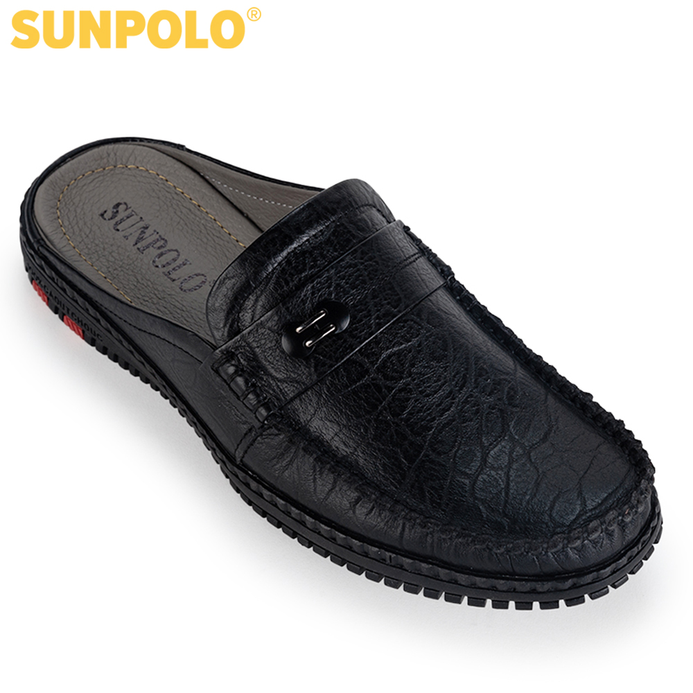 Giày không gót nam da bò sunpolo spo274 đen