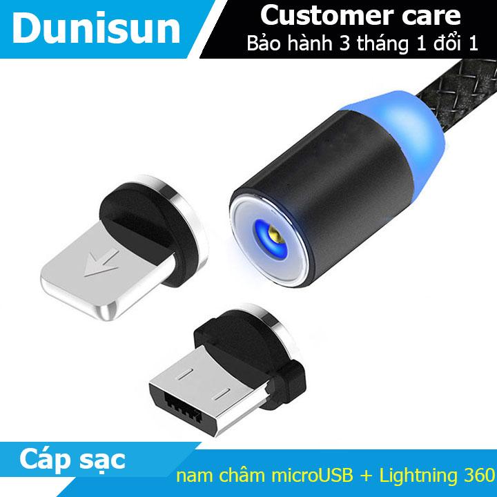 Cáp Sạc Từ Hít Nam Châm Đầu Android hoặc IPhone 360 Độ Dây Dù,Có LED