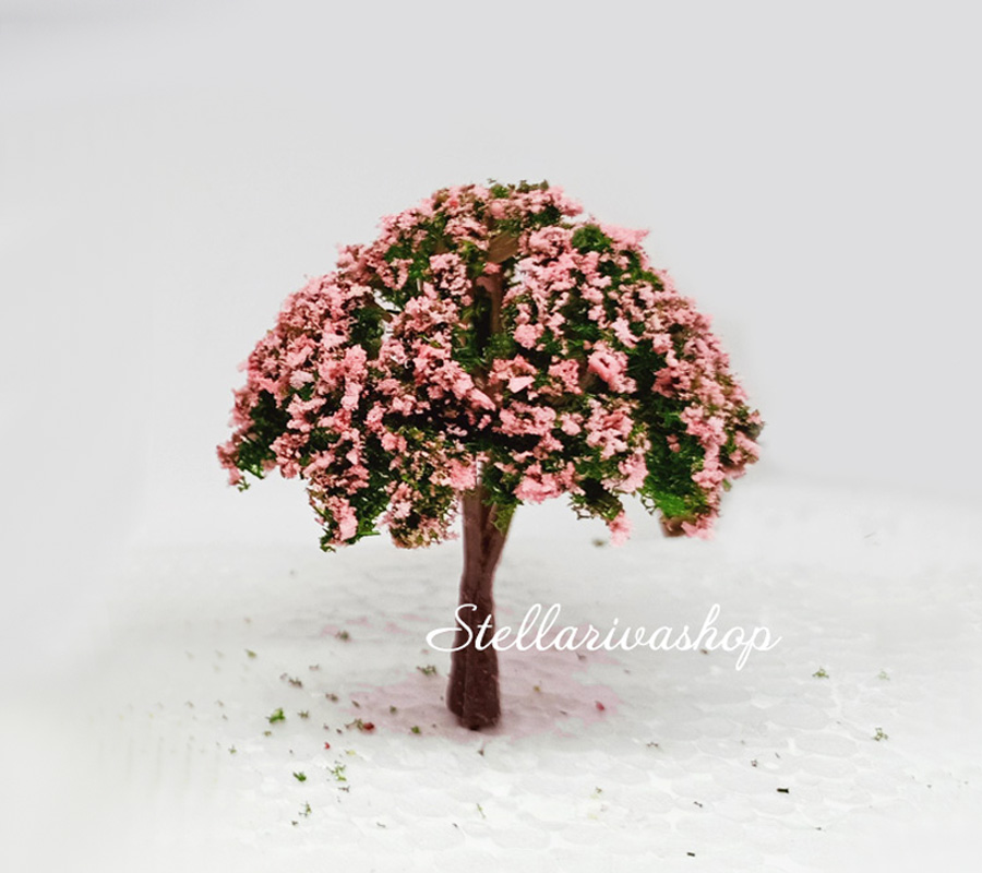 Mô hình cây xanh hoa hồng, hoa trắng 8cm trang trí tiểu cảnh, nhà búp bê, terrarium