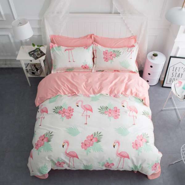 Trong Bắc Âu Đơn Giản Nhỏ Tươi 100% Cotton Nhỏ Tiên Hạc 100% Cotton Bộ Bốn Chiếc 1.5m1.8 M Vỏ Chăn Trên Giường Cung Cấp