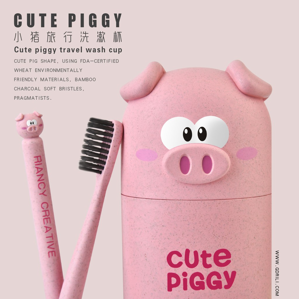 [HCM]Hộp đựng bàn chải hình heo lúa mạch Cute Piggy
