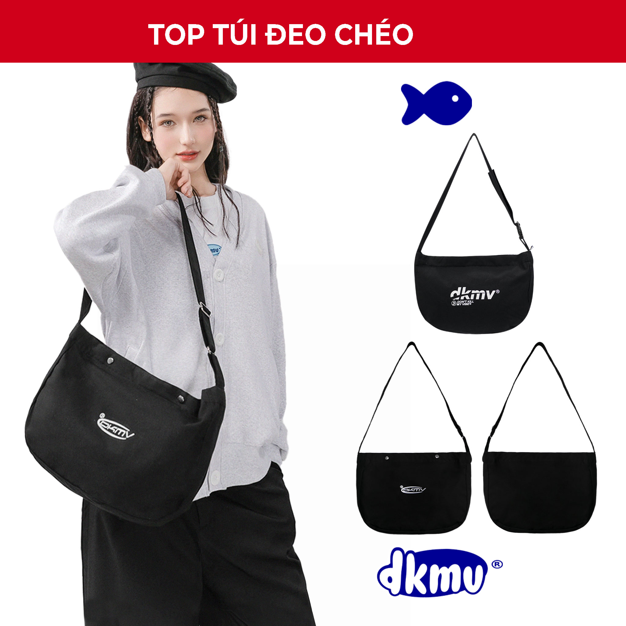 Túi đeo chéo đi học canvas cá tính Don't Kill My Vibe