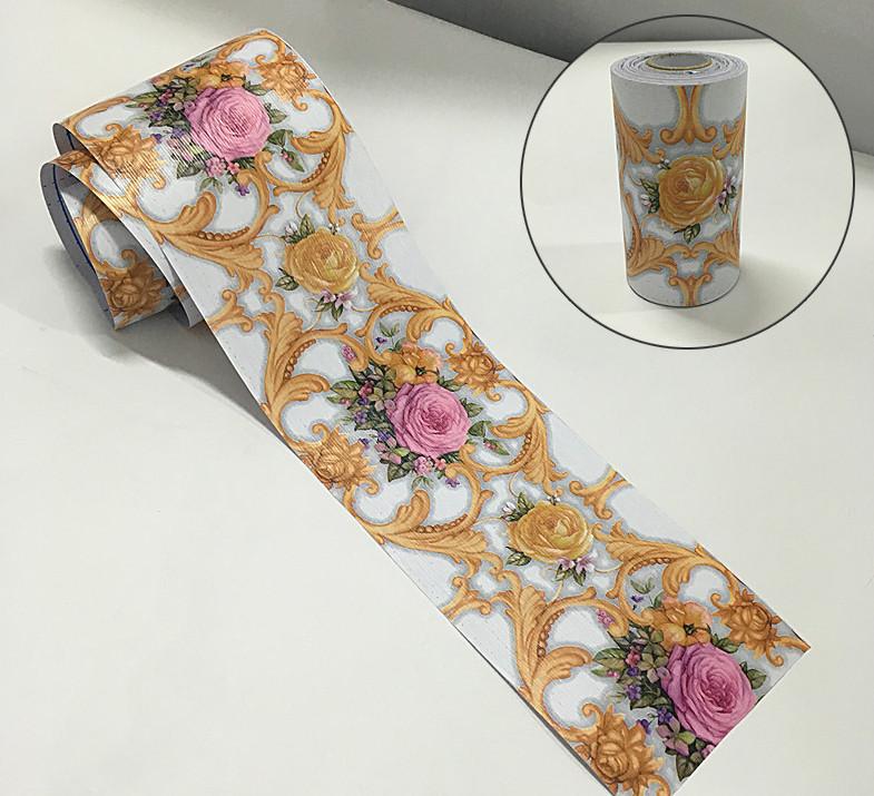 Cuộn 10 Mét Len Dán Viền Tường - Khổ 10cm Dán Chân Tường HOA CHÂU ÂU XOẮN VÀNG AVV16