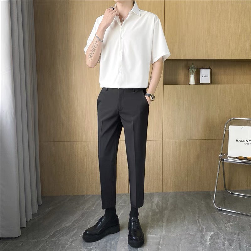 Áo sơ mi rộng tay ngắn nhiều màu unisex nam nữ GIẤU NÚT chuẩn form Hàn Quốc vải lụa mềm mịn mát 40-90kg MRN02