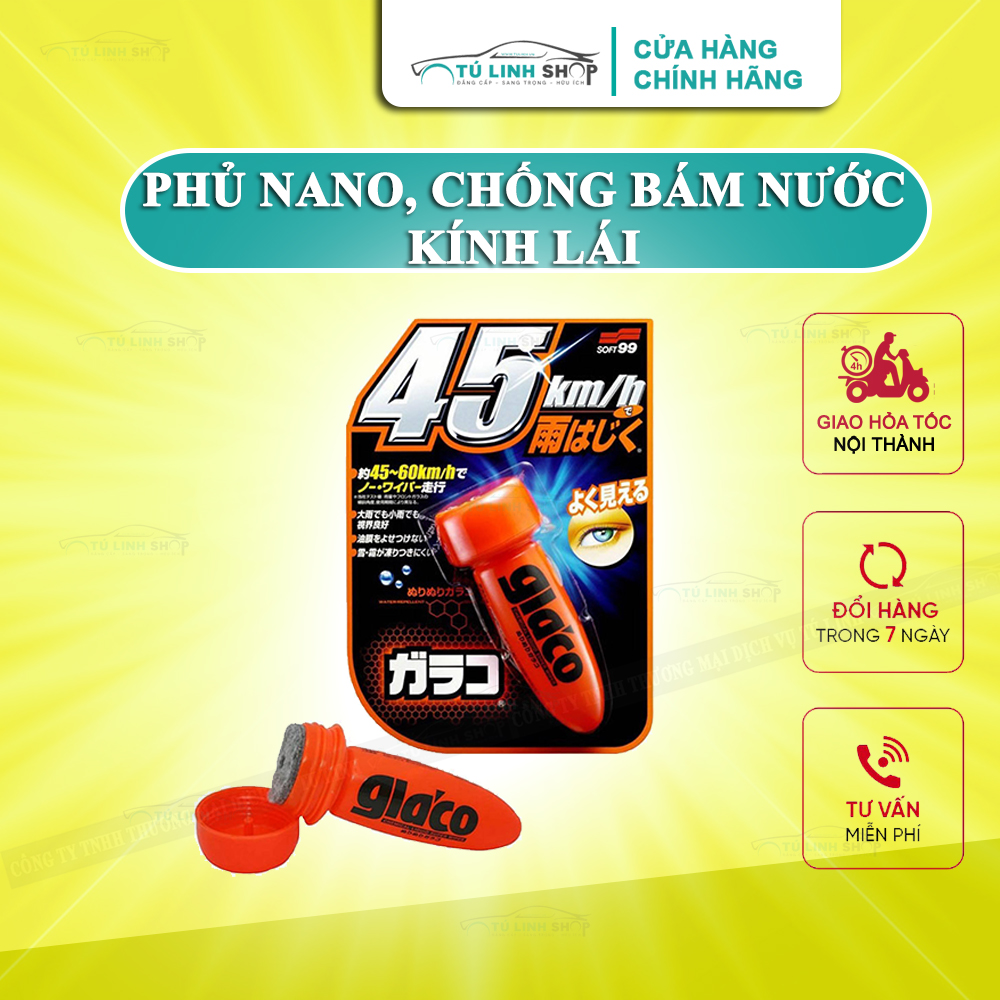Phủ Nano kính khô nhanh Glaco Roll On - chính hãng Soft99 ( Phủ Nano từ 1 đến 3 tháng )