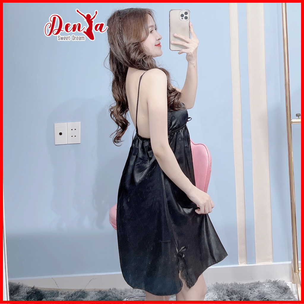 Đầm ngủ sexy DENYA chất liệu lụa phi 2 dây xẻ tà xinh xắn D1