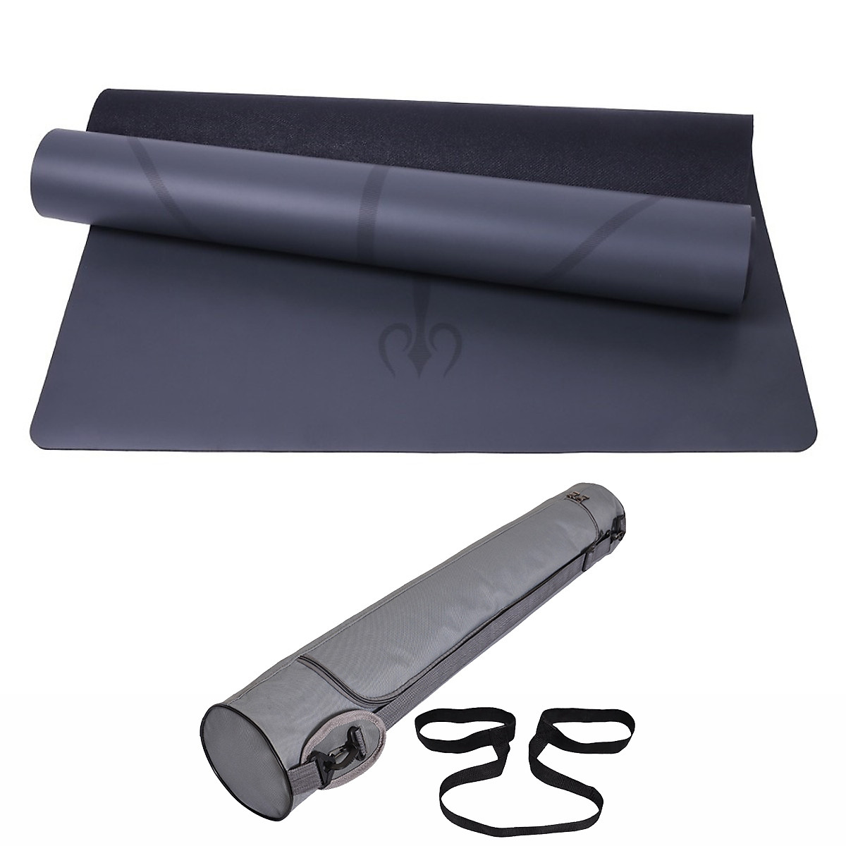 Thảm Tập Yoga Định Tuyến Da PU 5mm -Màu Xám+ Kèm Túi Đựng Cao Cấp và Dây Buộc Thảm Yoga Thảm Tập Gym Định Tuyến Da PU