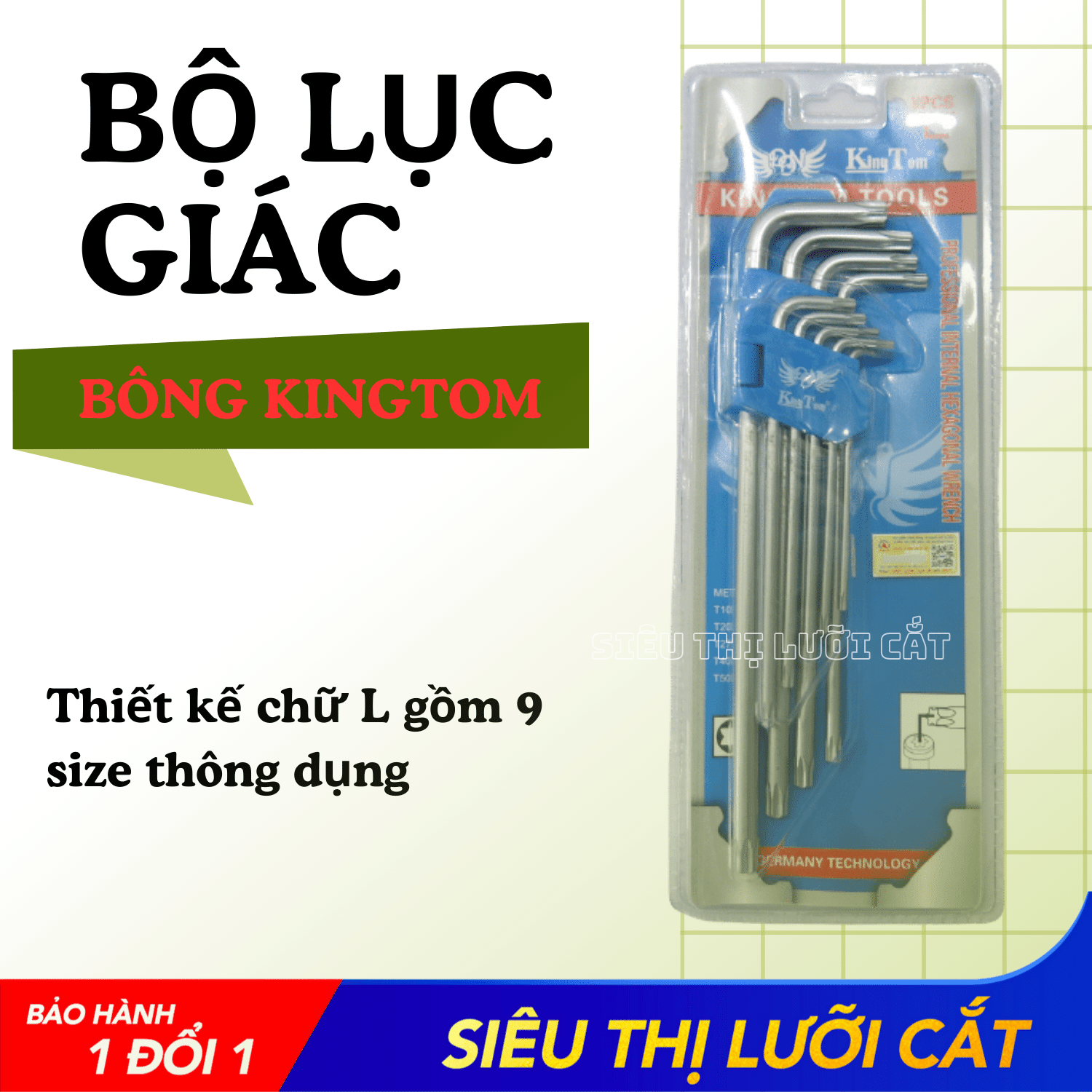 Bộ Lục Giác Bông KingTom (size L, 9 món)