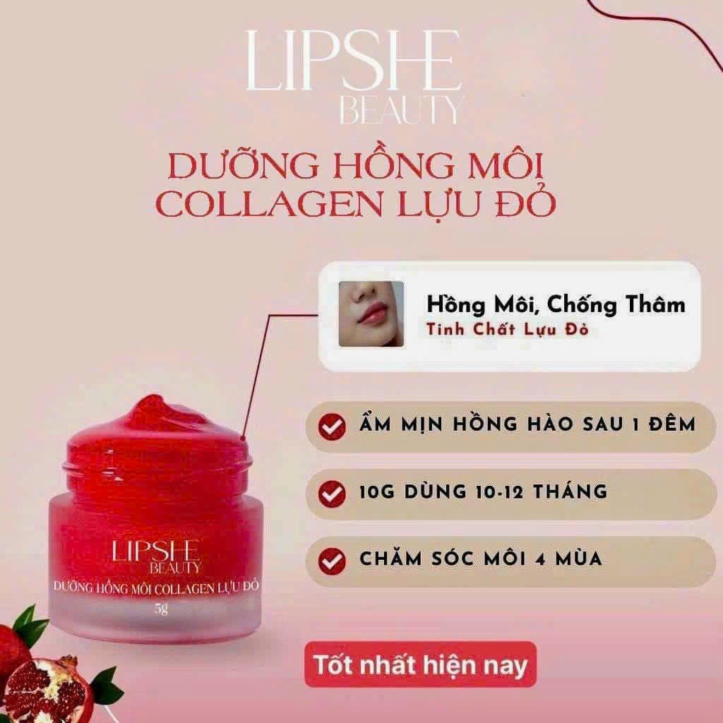 Dưỡng Hồng Môi Collagen Lựu Đỏ Lipshe Beauty 5gram