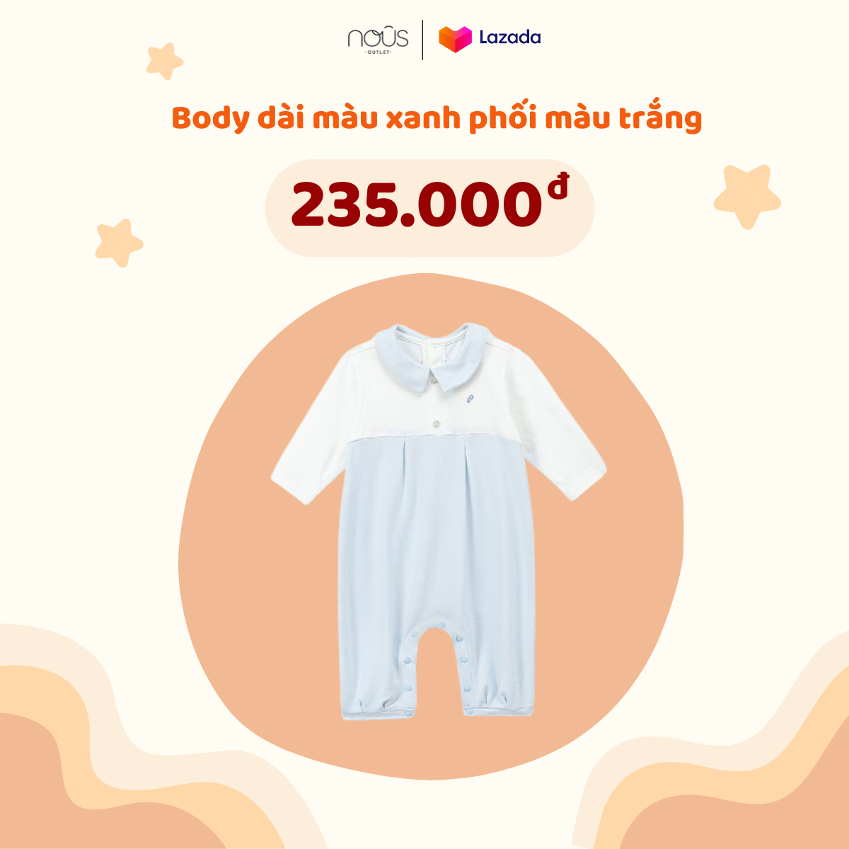 [Nous Baby] Bộ body Nous dài chất liệu cao cấp cho bé (size 0-18M)