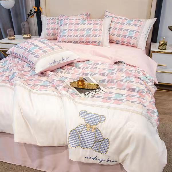 (❤GIÁ CỰC RẺ ) Bộ Chăn Ga Phi Lụa Gấu Chăn Chần Hè Set 4 Món