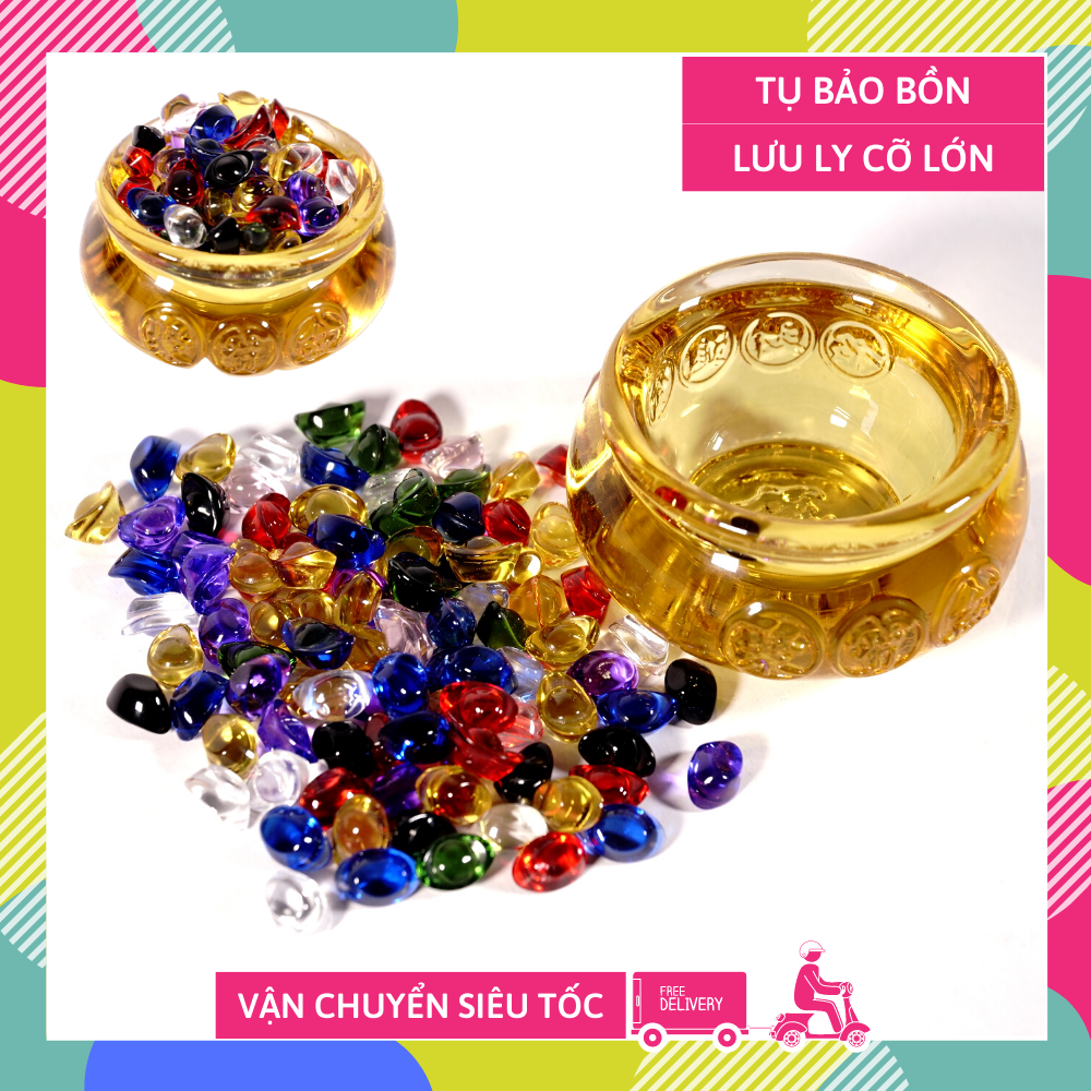 Tụ bảo bồn phong thủy tài lộc lưu ly gia tăng vượng khí cực mạnh - Bát 8cm + 100 thỏi vàng ngũ hành