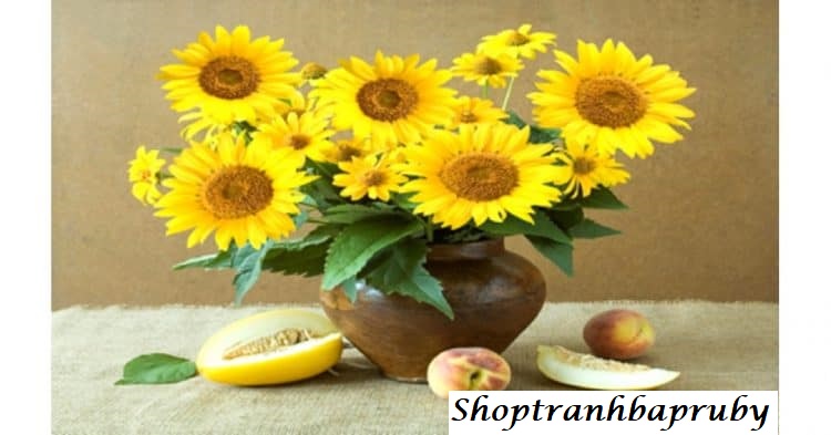 Tranh đính đá bình hoa hướng dương lv399 kích thước 57 x 50 cm