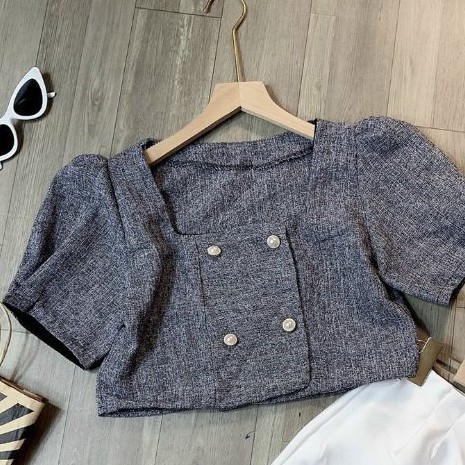 Áo Cổ U 4 Nút Croptop Hàng Quảng Châu Cao Cấp