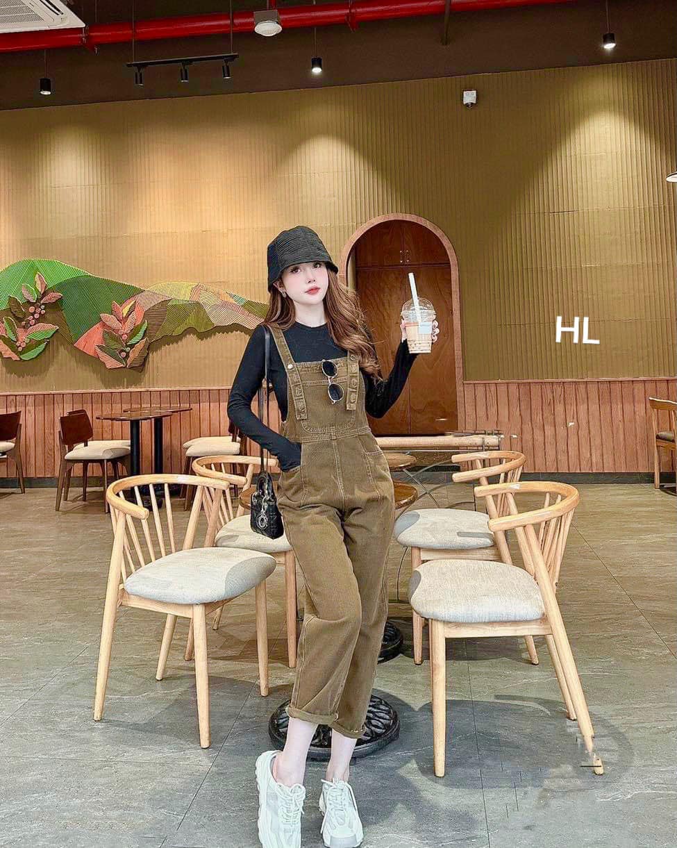 quần yếm bò màu nâu siêu hot