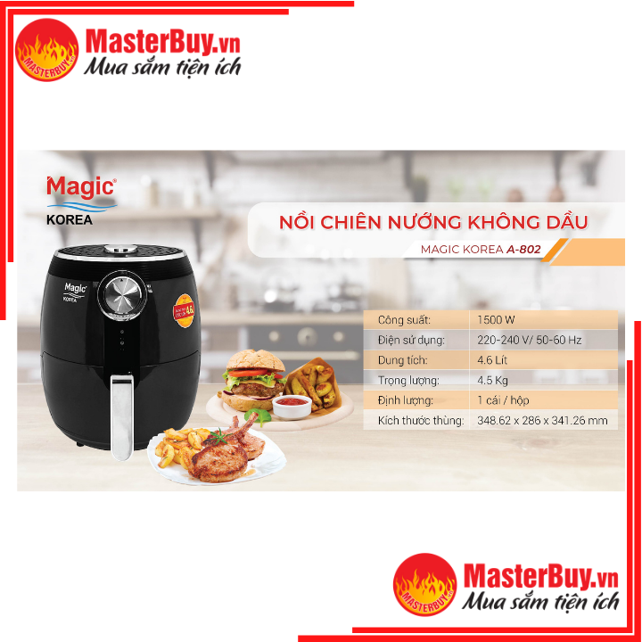 [HCM]Nồi Chiên Không Dầu 4.6L Magic Korea A-802