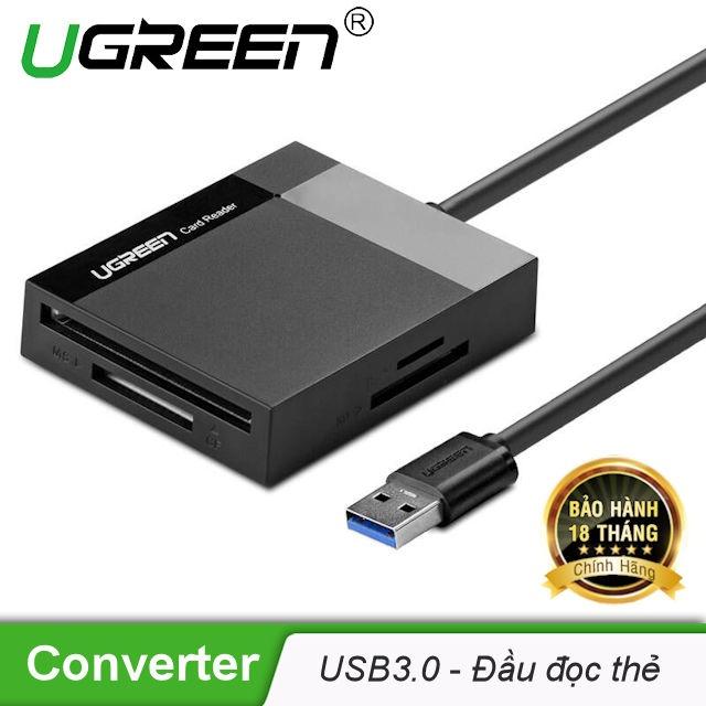 [HCM]Đầu đọc thẻ USB3.0 hỗ trợ thẻ TF/SD/CF/MS dài 0.5m UGREEN 30231