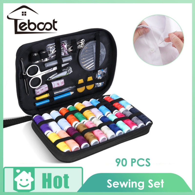 TeBoot Sewing Kit with 90 Sewing Accessories, 24 Thread Reels Sewing Tools Mini Sewing Kit for Beginners Traveller Emergency Family With Zipper Portable Case
