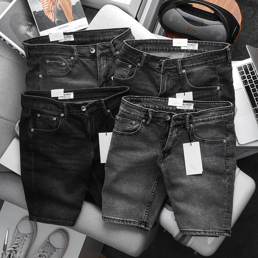 [HCM]Quần short nam cao cấp đen xám jeans co giản