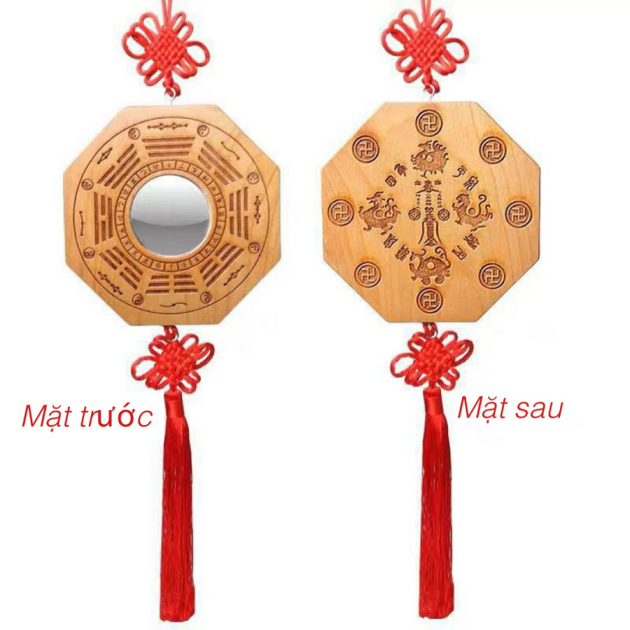 Gương tiên thiên bát quái gỗ đào lồi trấn trạch hoá sát mang bình an