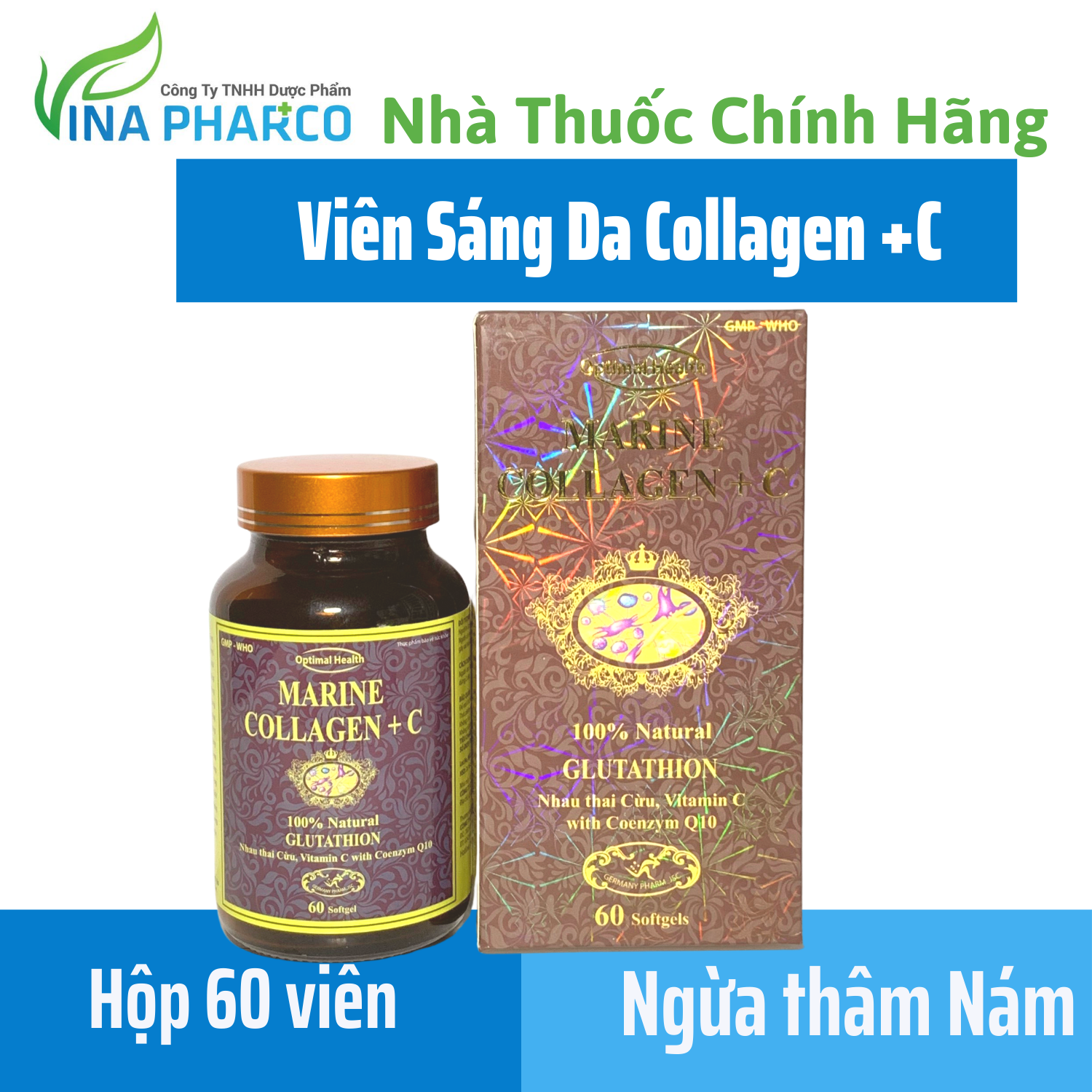 Collagen c+ viên uống đẹp da, ngăn ngừa lão hóa da, cấp nước căng mịn da, collagen +c, lọ 60 v